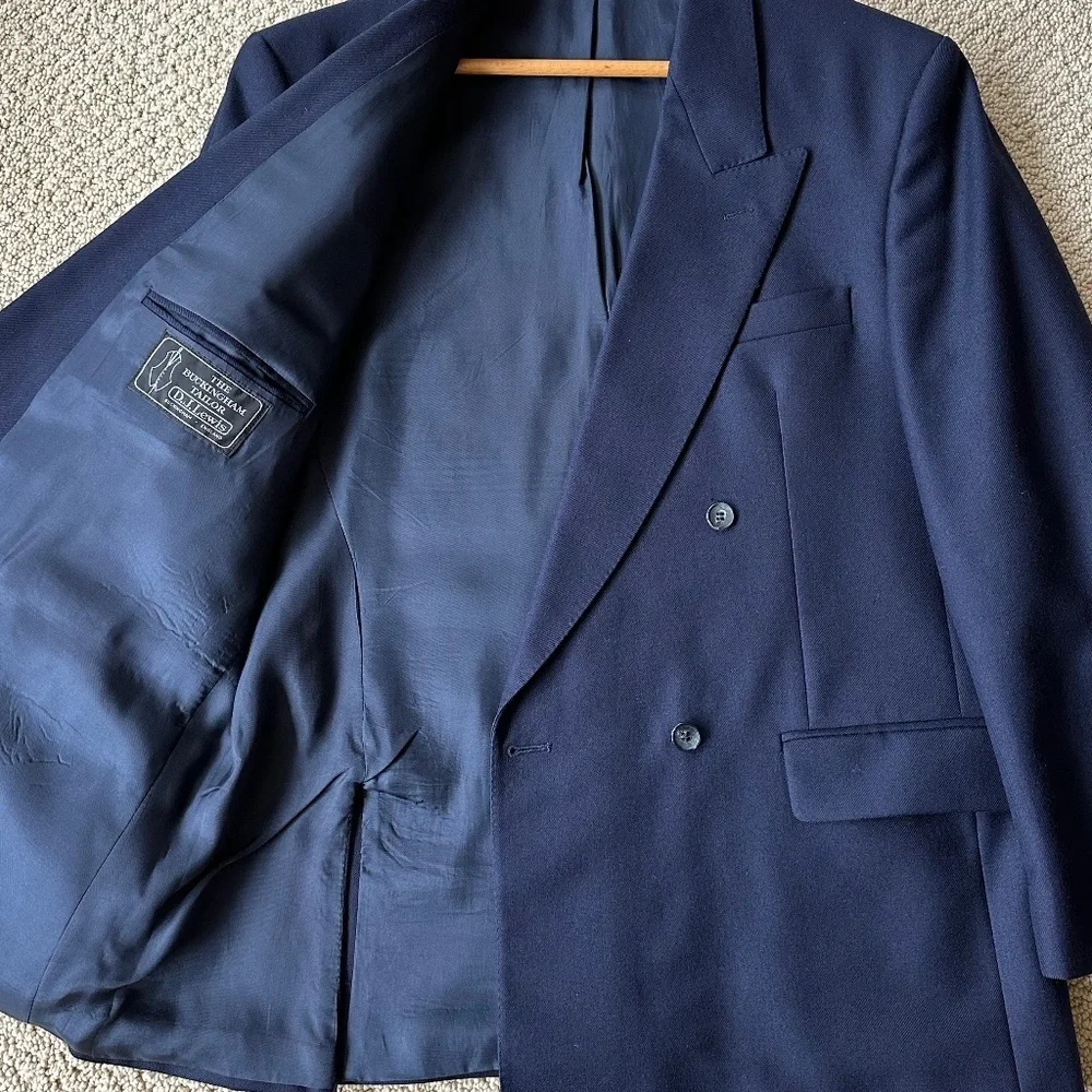 Navy Blue Double Breasted Wool Blazer By The Buckingham Taylor D.J. Lewis